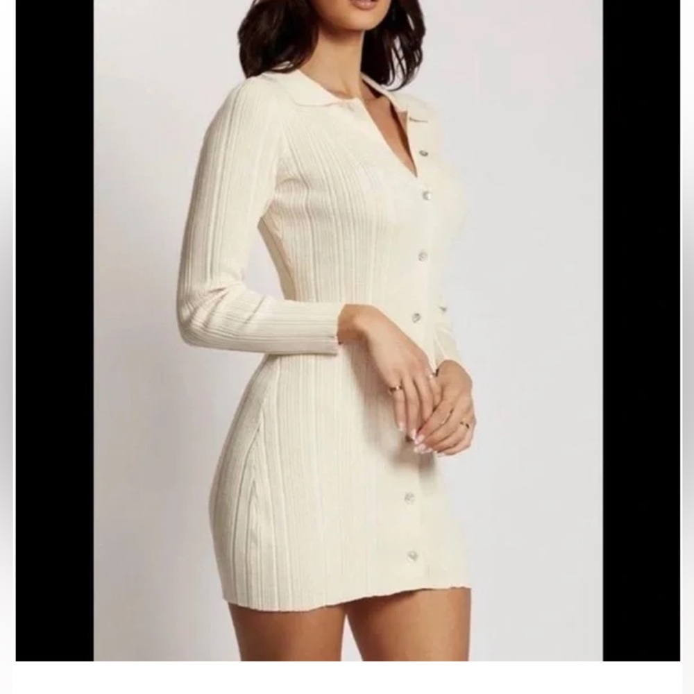 Meshki Cream Ribbed Mini Dress